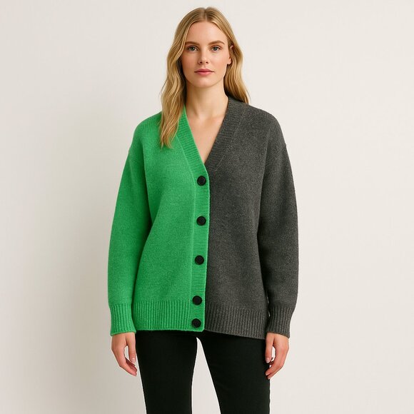 ZARA Two Tone Colorblock Wool Alpaca Oversized Button Front Cardigan Sweater L - Picture 10 of 10